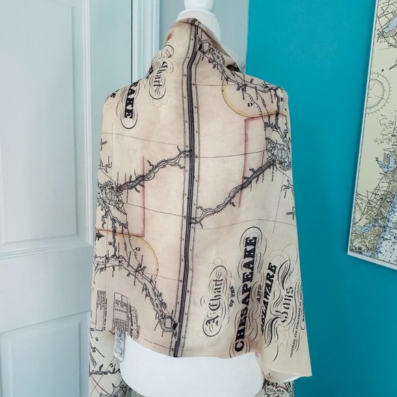 NEW without TAGS Elegant Wrap w Vintage map of Chesapeake and Delaware - Picture 1 of 9